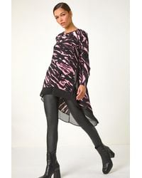 Roman - Abstract Print Chiffon Hem Tunic Top - Lyst