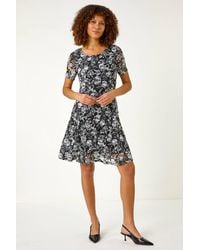Roman - Rose Print Lace Stretch Dress - Lyst