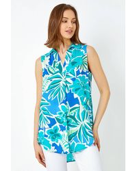 Roman - Sleeveless V-Neck Tropical Print Overshirt - Lyst