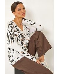 Roman - V-Neck Animal Print Knit Jumper - Lyst