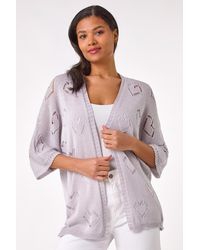 Roman - Pointelle Heart Knit Cardigan - Lyst
