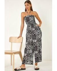 Roman - Abstract Print Shirred Bandeau Jumpsuit - Lyst
