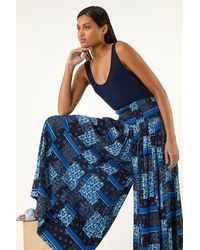 Roman - Floral Tile Print Palazzo Wide Leg Trouser - Lyst