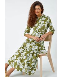 Roman - Leaf Frill Hem Button Shirt Dress - Lyst