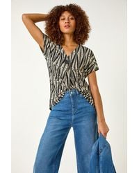 Roman - Abstract Print Front Pleat Stretch Top - Lyst