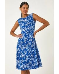 Roman - Floral Print Gathered Side Midi Dress - Lyst