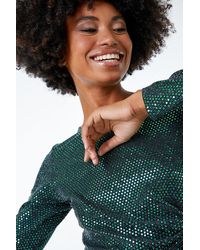 Roman - Sequin Ruched Waist Jersey Top - Lyst