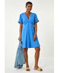 Roman - Broderie Cotton Stretch Jersey Frill Dress - Lyst