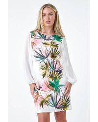 Roman Petite - Tropical Pleat Sleeve Shift Dress - Lyst