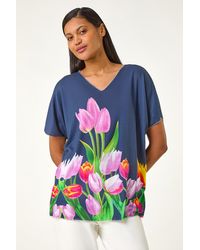 Roman - Tulip Motif V-Neck Stretch Top - Lyst