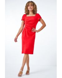 Roman Petite - Ruched Side Midi Dress - Lyst