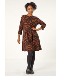 Roman Petite - Zip Detail Abstract Stretch Dress - Lyst