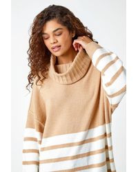 Roman - Stripe Print Cowl Neck Longline Jumper - Lyst