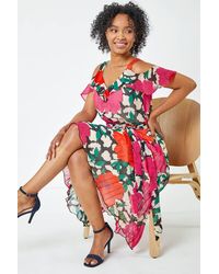Roman Petite - Floral Cold Shoulder Chiffon Midi Dress - Lyst