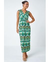 Roman Petite - Aztec Waist Detail Stretch Wrap Dress - Lyst
