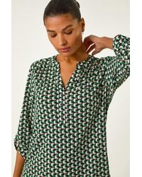 Roman - Abstract Print V-Neck Button Stretch Shirt - Lyst