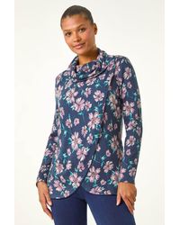 Roman - Cowl Neck Floral Snit Top - Lyst