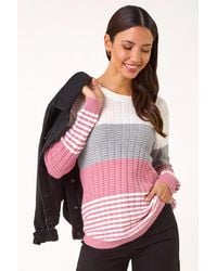 Roman - Textured Stripe Knitted Jumper - Lyst