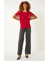 Roman - Rose Burnout Bubble Hem Top - Lyst