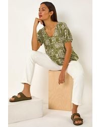 Roman - Floral Print Bubble Hem Top - Lyst