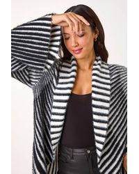 Roman - Shawl Fluffy Striped Knit Cardigan - Lyst