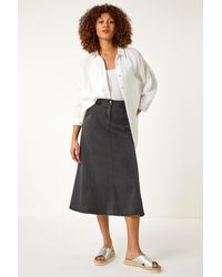 Roman - Cotton Denim Panelled Midi Skirt - Lyst