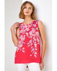 Roman - Floral Print Chiffon Overlay Top - Lyst