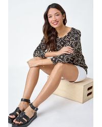 Roman - Abstract Print Stretch Blouson Top - Lyst