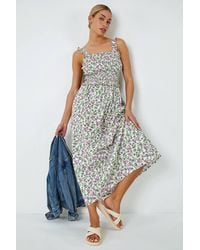 Roman - Dusk Fashion Floral Print Shirred Stretch Maxi Dress - Lyst