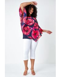 Roman Curve - Floral Print Chiffon Overlay Top - Lyst