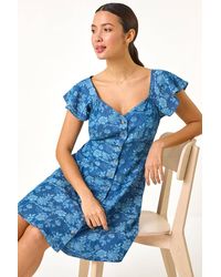 Roman - Denim Print Buttoned Mini Dress - Lyst