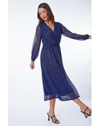 Roman - Shimmer Plisse Wrap Dress - Lyst
