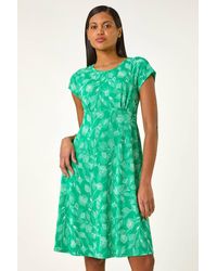 Roman - Stretch Floral Puff Print Midi Dress - Lyst