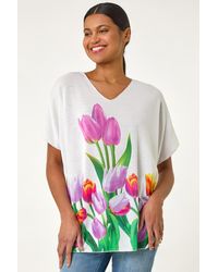 Roman - Tulip Motif V-Neck Stretch Top - Lyst