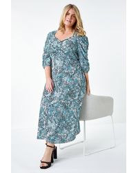 Roman Curve - Abstract Spot Ruched Midi Dress - Lyst