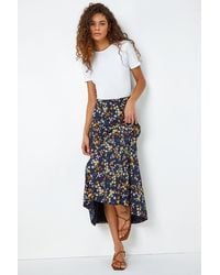 Roman - Ditsy Floral Print Elastic Waist Midi Skirt - Lyst