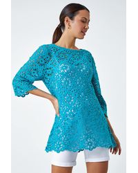 Roman - Floral Cotton Crochet Tunic Top - Lyst