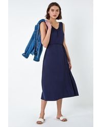 Roman - Gathered Tie Detail Stretch Midi Dress - Lyst