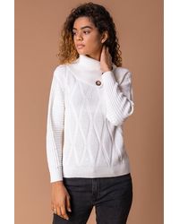 Roman - Textured Cowl Neck Button Detail Jumper - Lyst