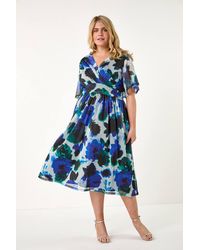 Roman Curve - Abstract Print Stretch Mesh Wrap Dress - Lyst