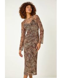 Roman - Leopard Mesh Maxi Stretch Dress - Lyst