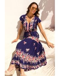 Roman - Floral Print Tiered Midi Dress - Lyst