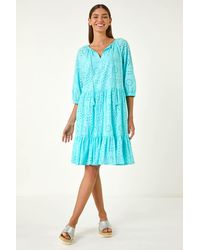 Roman - Cotton Broderie Tiered Smock Dress - Lyst