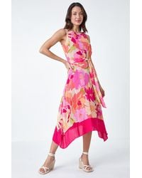 Roman - Sleeveless Floral Chiffon Hanky Hem Dress - Lyst
