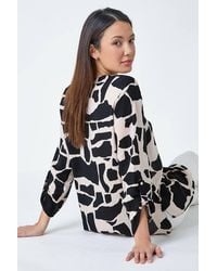 Roman - Animal Print Pleat Front V-Neck Top - Lyst