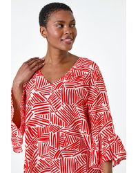 Roman - Abstract Print V-Neck Frill Detail Top - Lyst