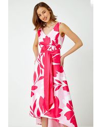 Roman - Floral Print Dipped Hem Jacquard Dress - Lyst
