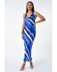 Roman - Stripe Satin Bias Cut Bodycon Dress - Lyst