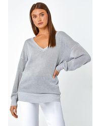 Roman - Relaxed Stretch Shimmer V-Neck Jumper - Lyst