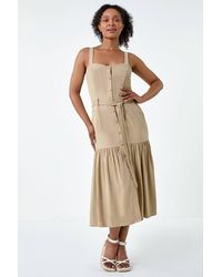 Roman Petite - Button Front Tiered Midi Dress - Lyst